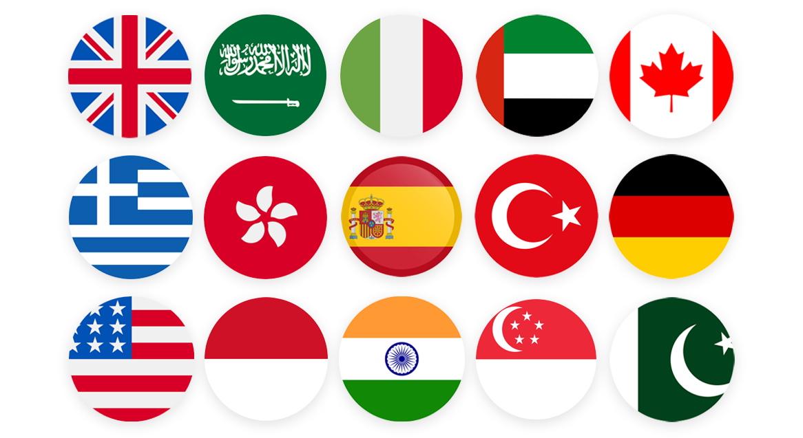 Flags representing countries of our international students from around the world
